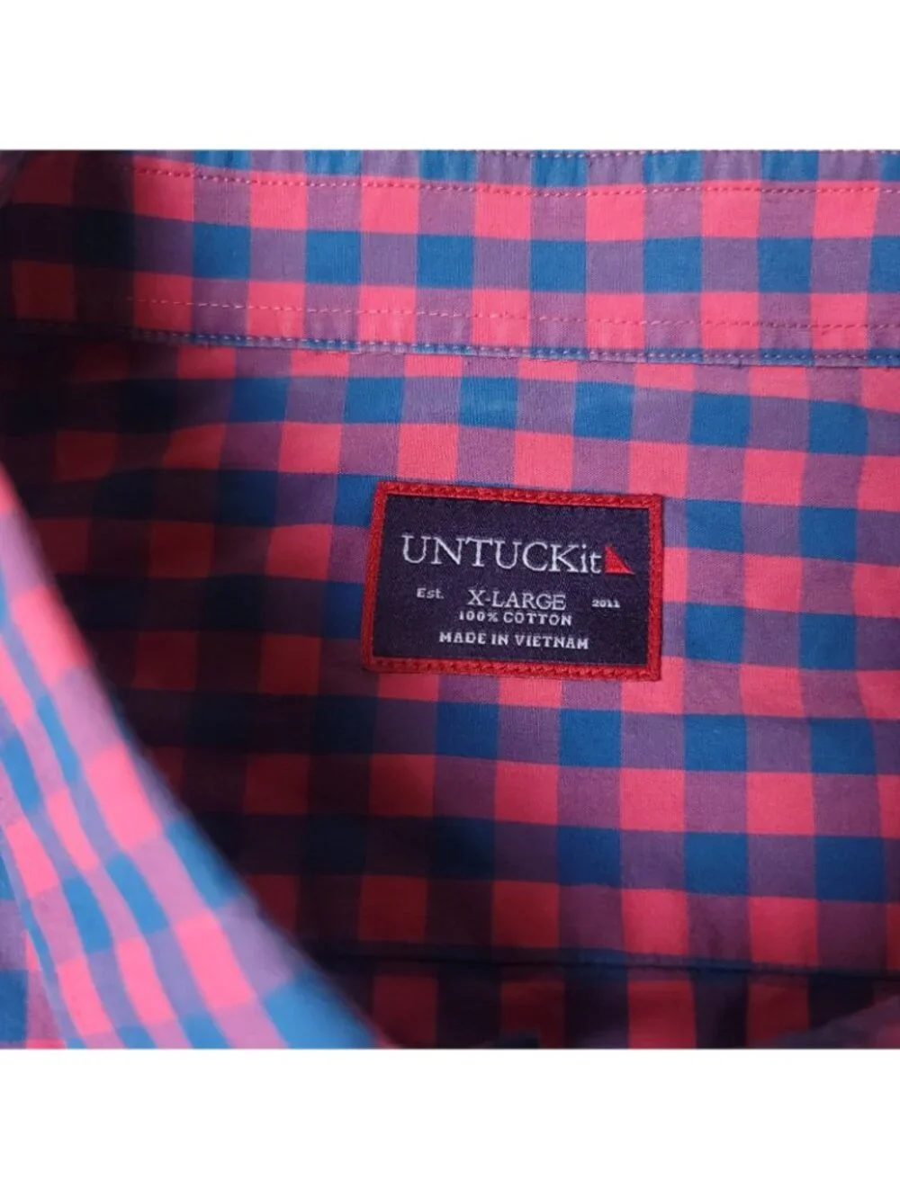 UNTUCKit  Shirt Mens XL Blue Red Plaid Button Long Sleeve Cotton Checkered